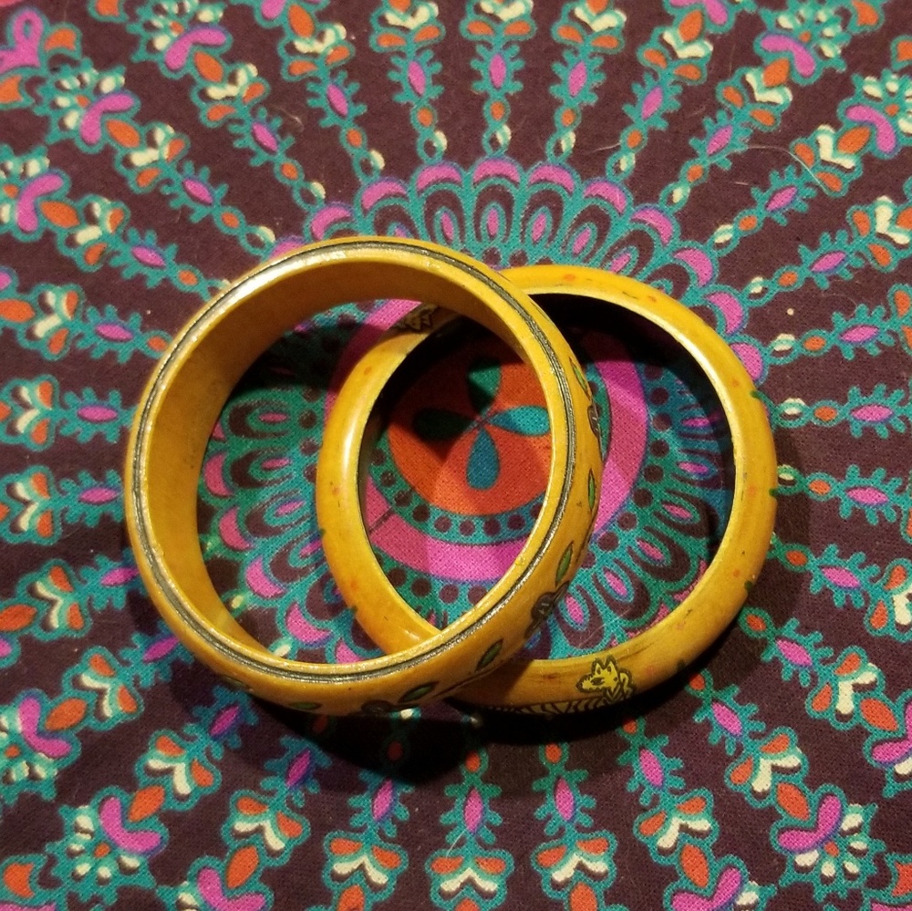 SOLD 2 Hand Painted Wooden Bangles - Picture 2 of 4